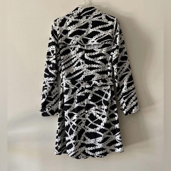 Women Midi Belted Black and White Trench Coat Jacket Blazer - Picture 4 of 14
